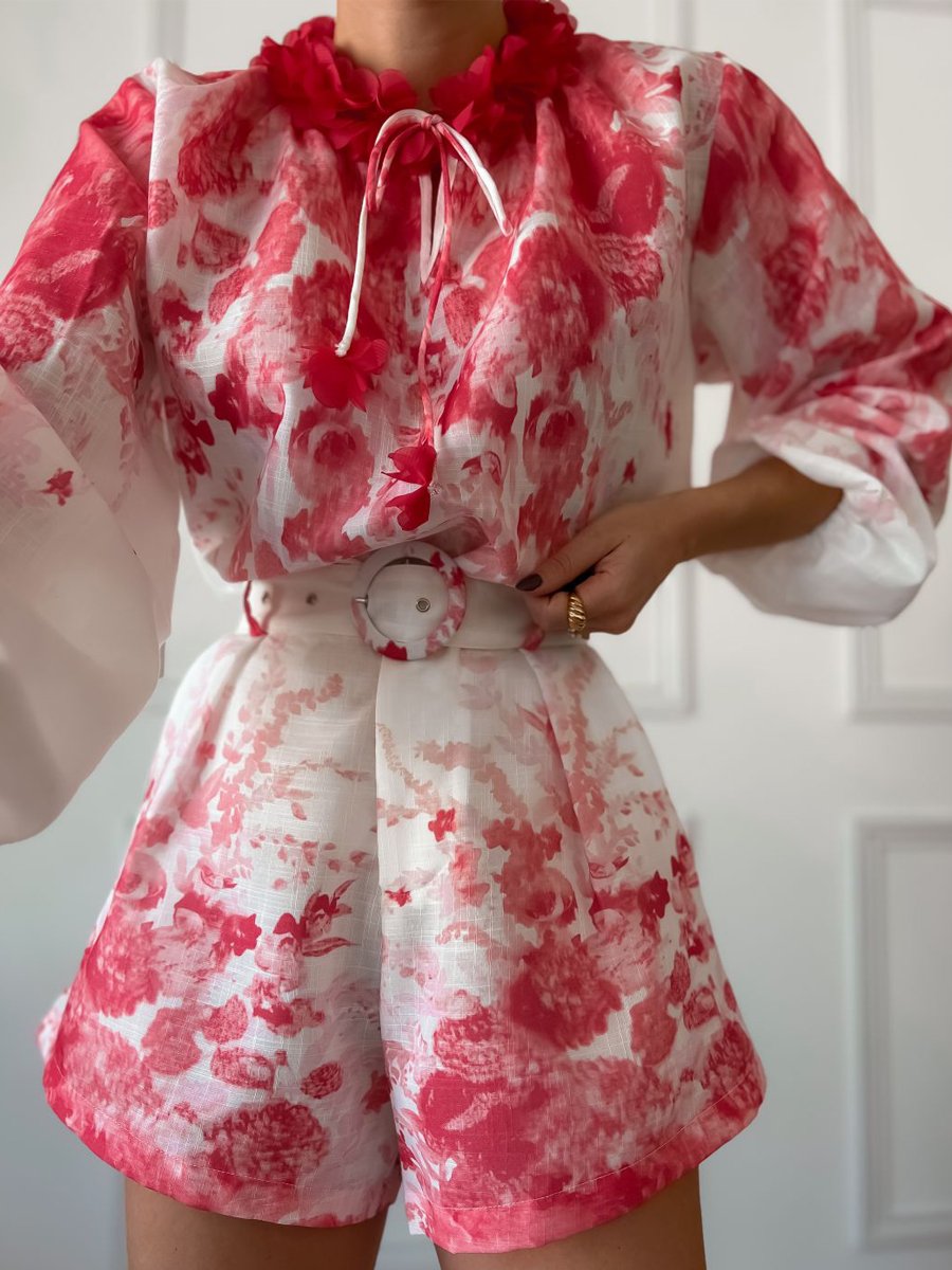 Printed Lace-Up Ruffled Two Pieces Set