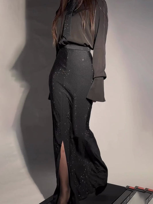 Fashion Elegant Hot Drilling Split Two Pieces Dress