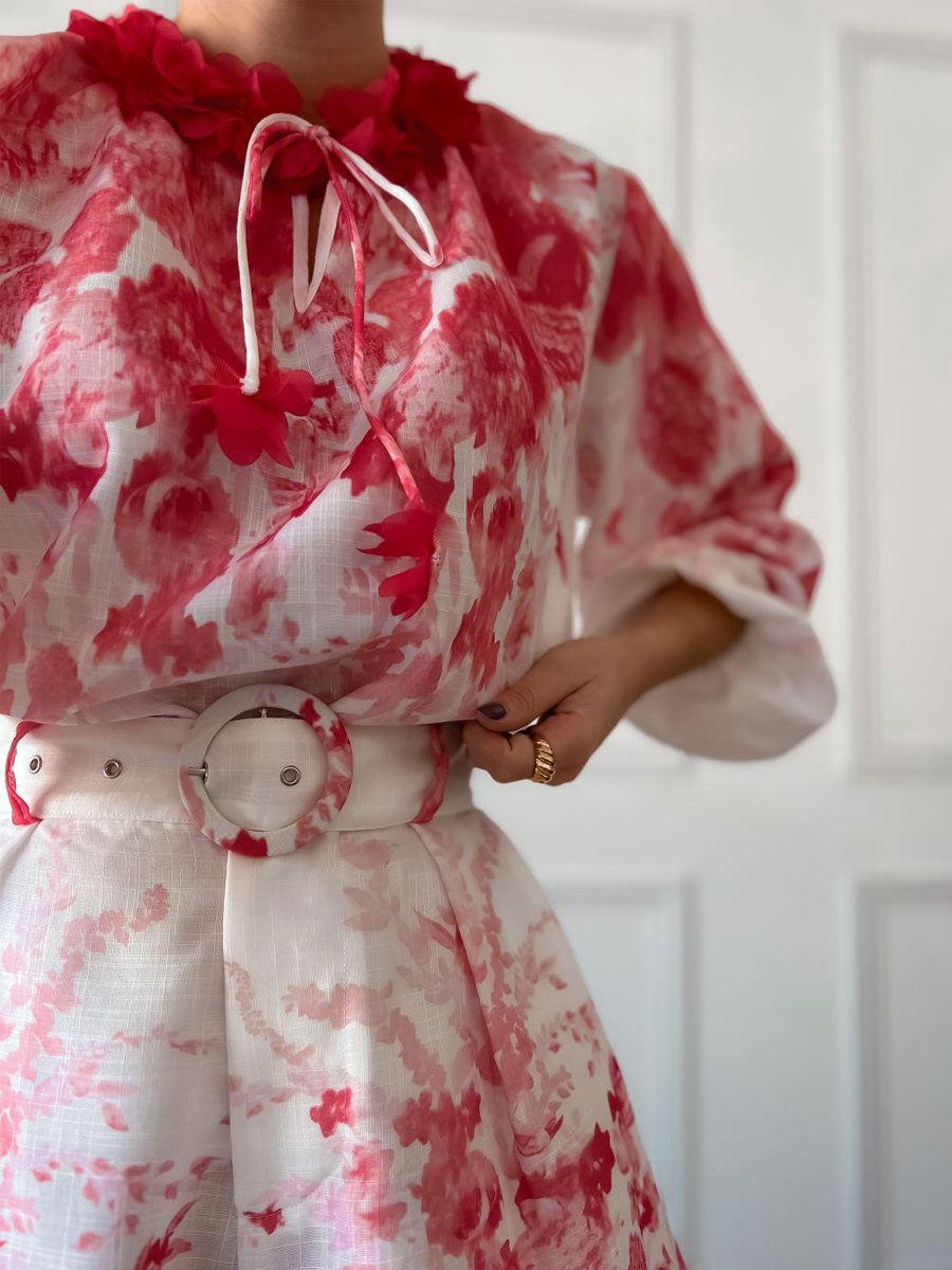Printed Lace-Up Ruffled Two Pieces Set