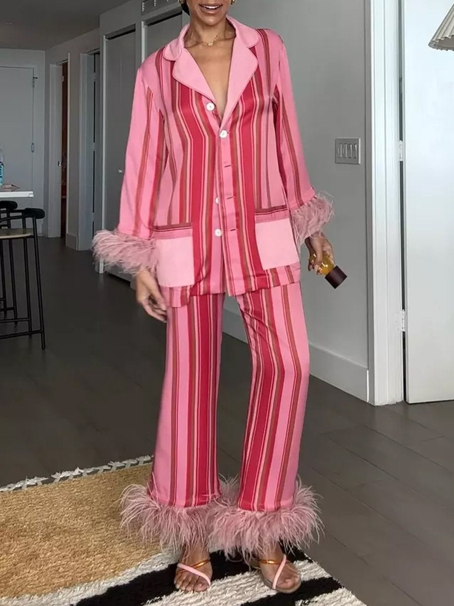 Pink Stripes Party Pajama With Feathers