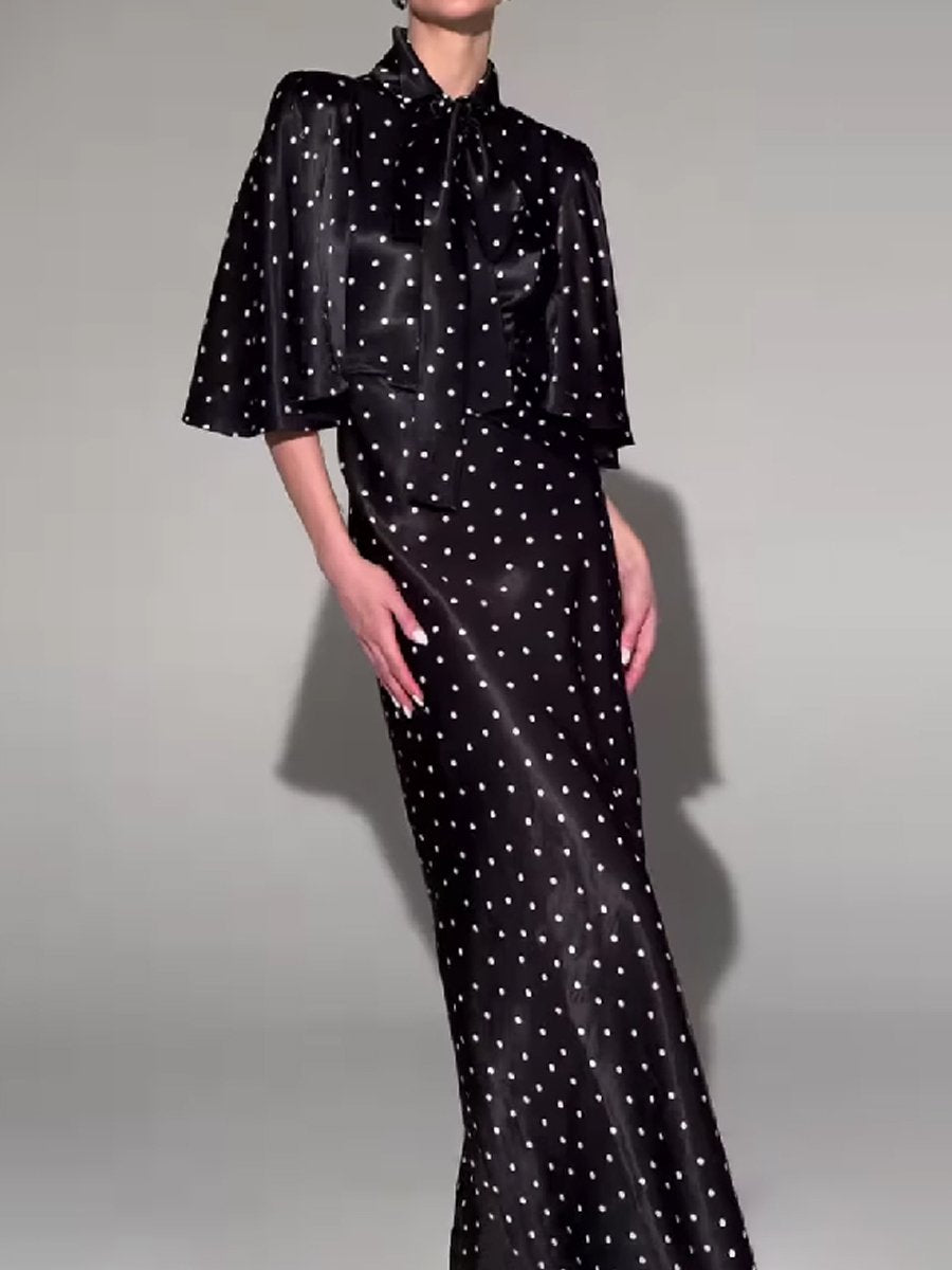 Polka Dot Flare Sleeve Maxi Dress