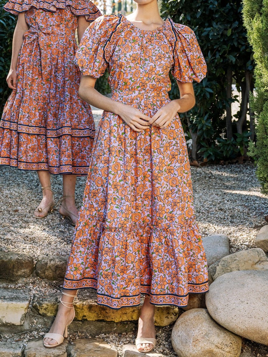 Floral Print Puff Sleeve Maxi Dress