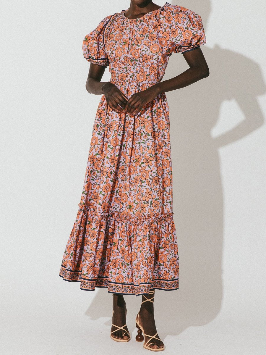 Floral Print Puff Sleeve Maxi Dress
