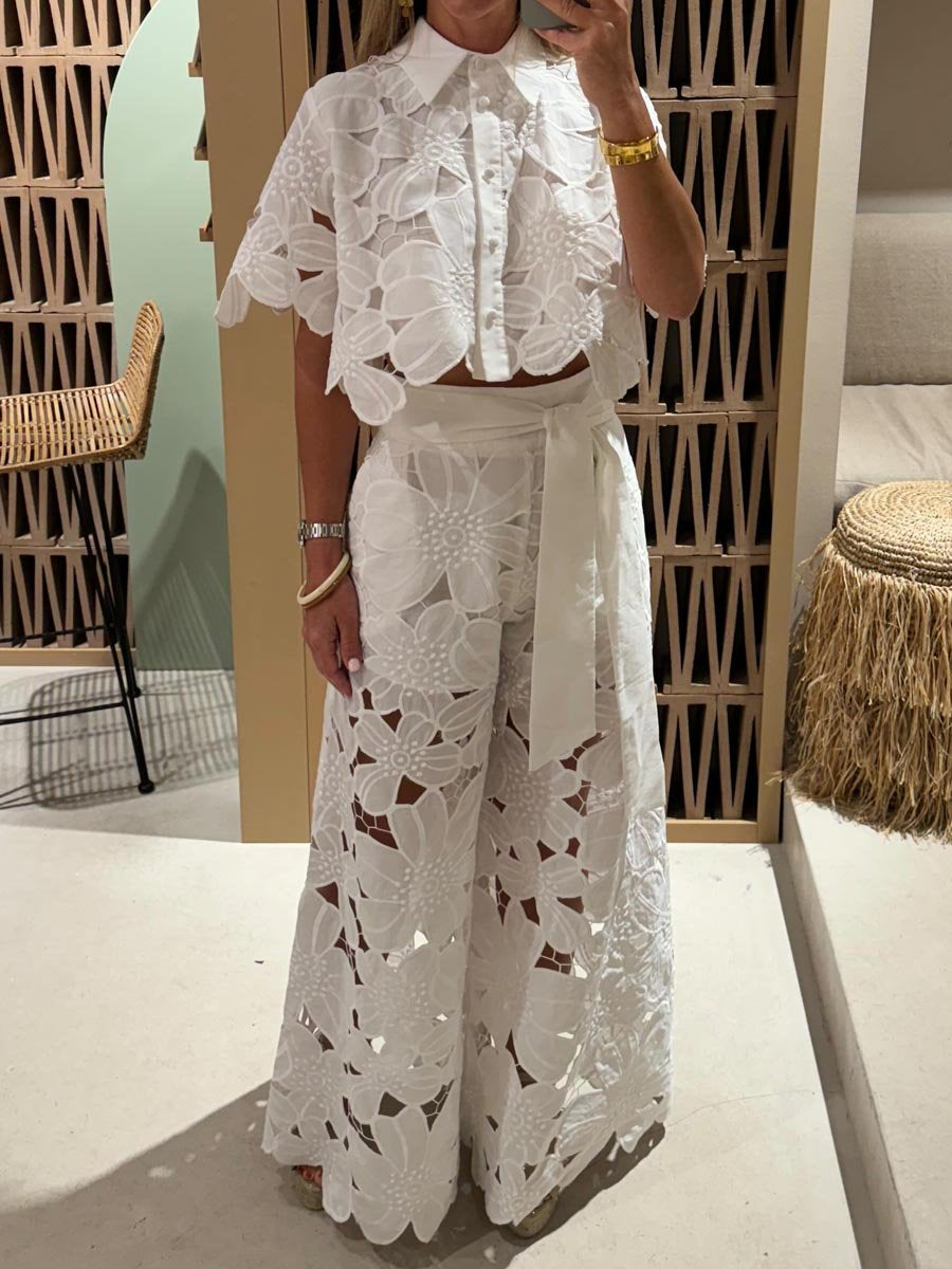 Lace Hollowed Out Two Pieces Set