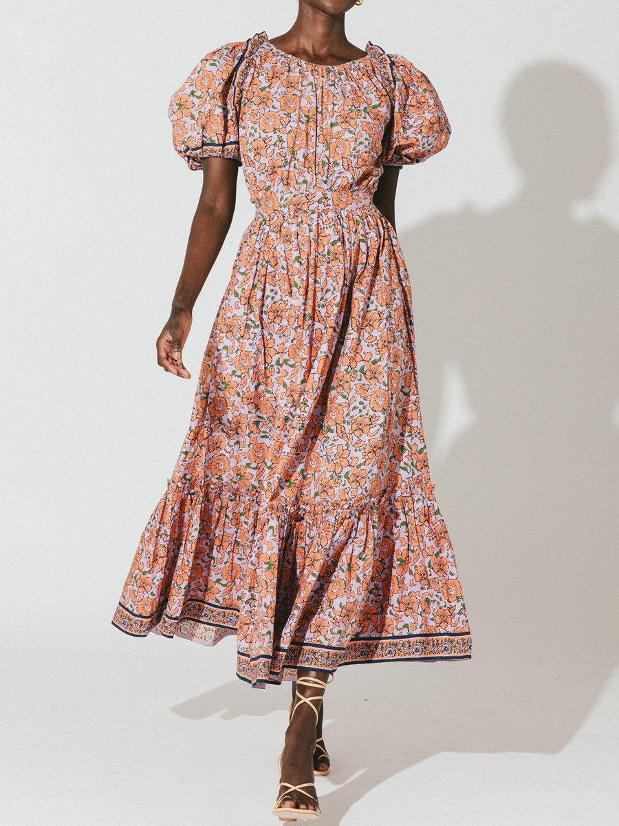Floral Print Puff Sleeve Maxi Dress