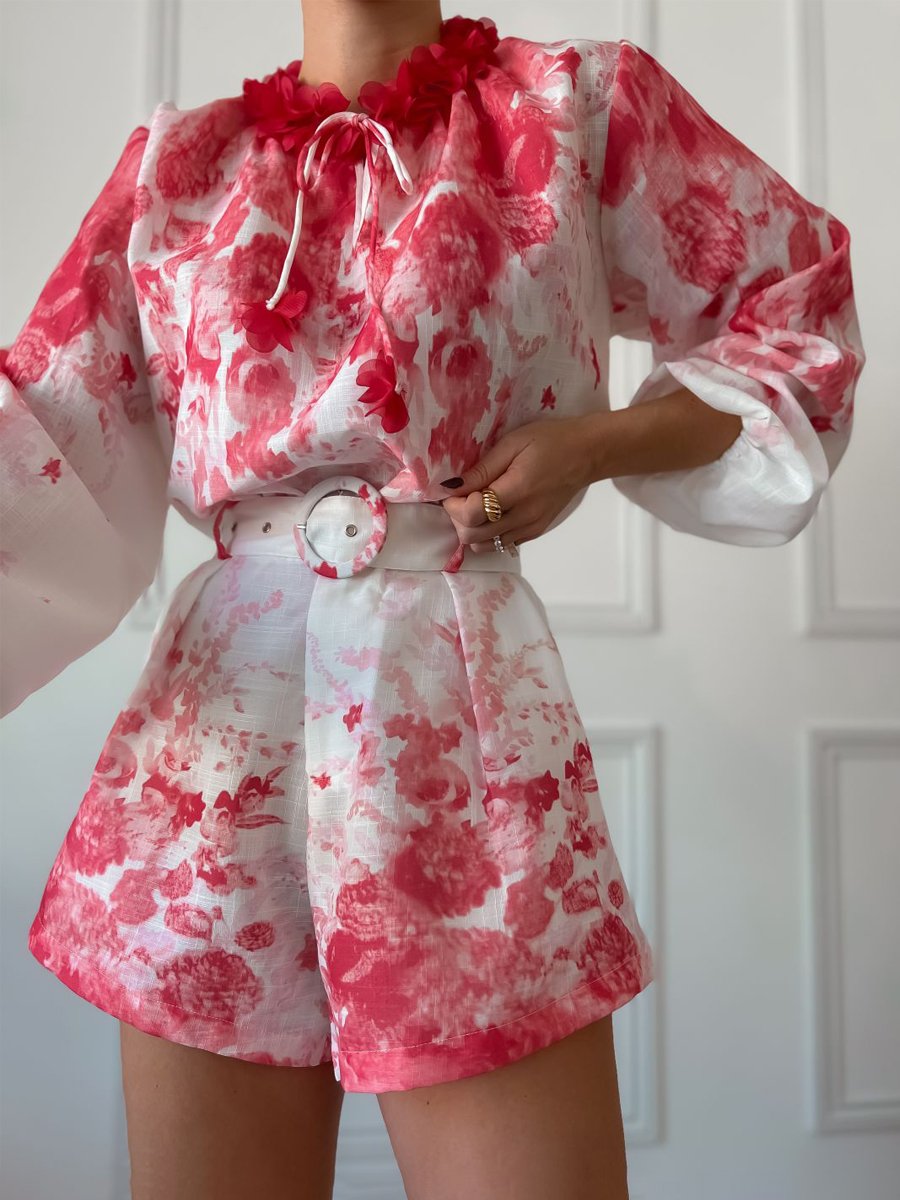 Printed Lace-Up Ruffled Two Pieces Set