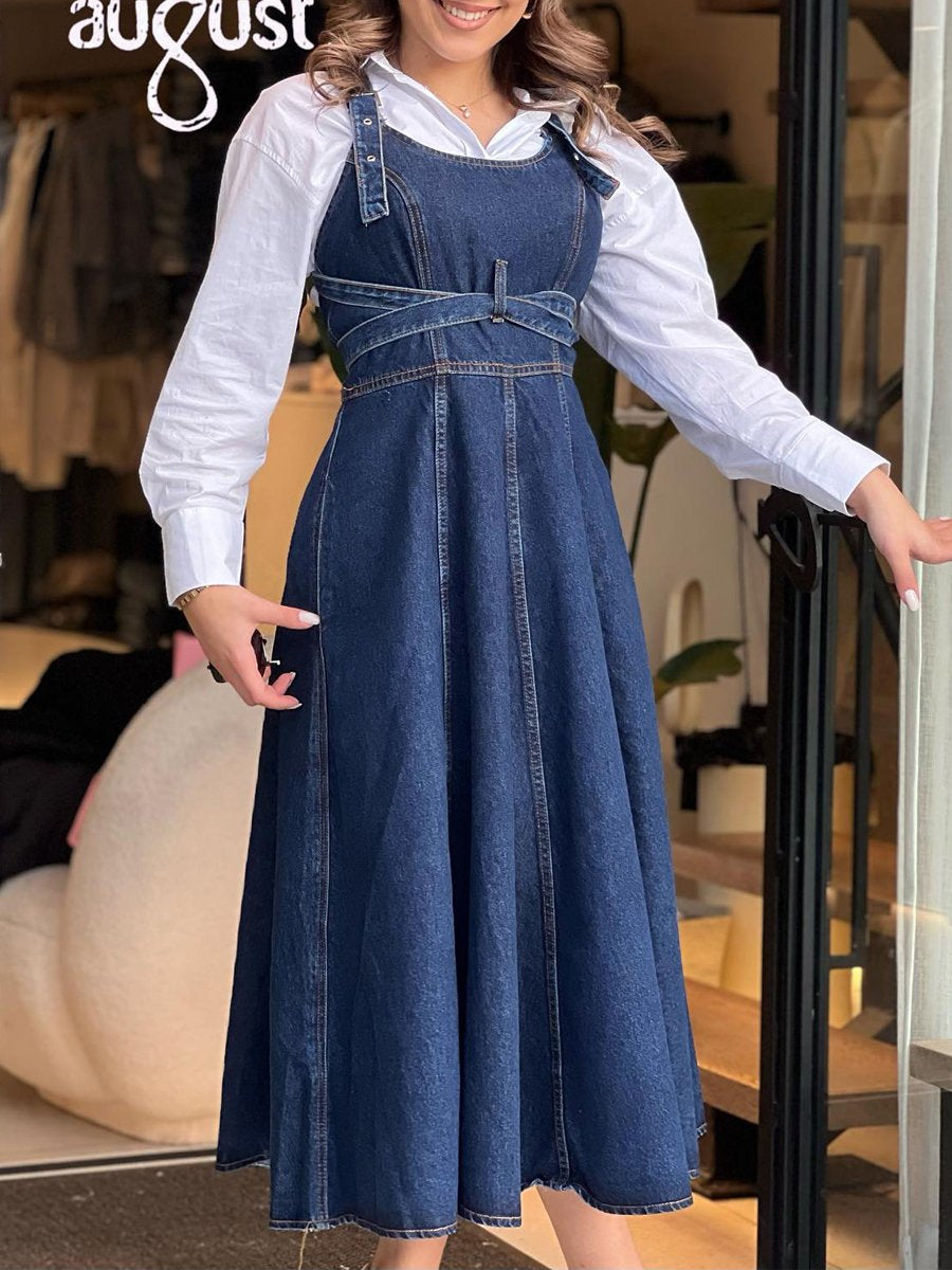 Lace Up Denim Suspender Dress