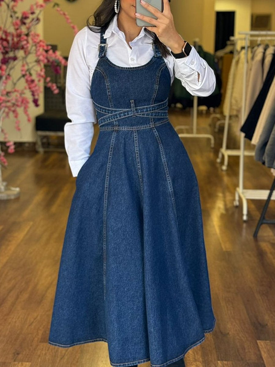 Lace Up Denim Suspender Dress