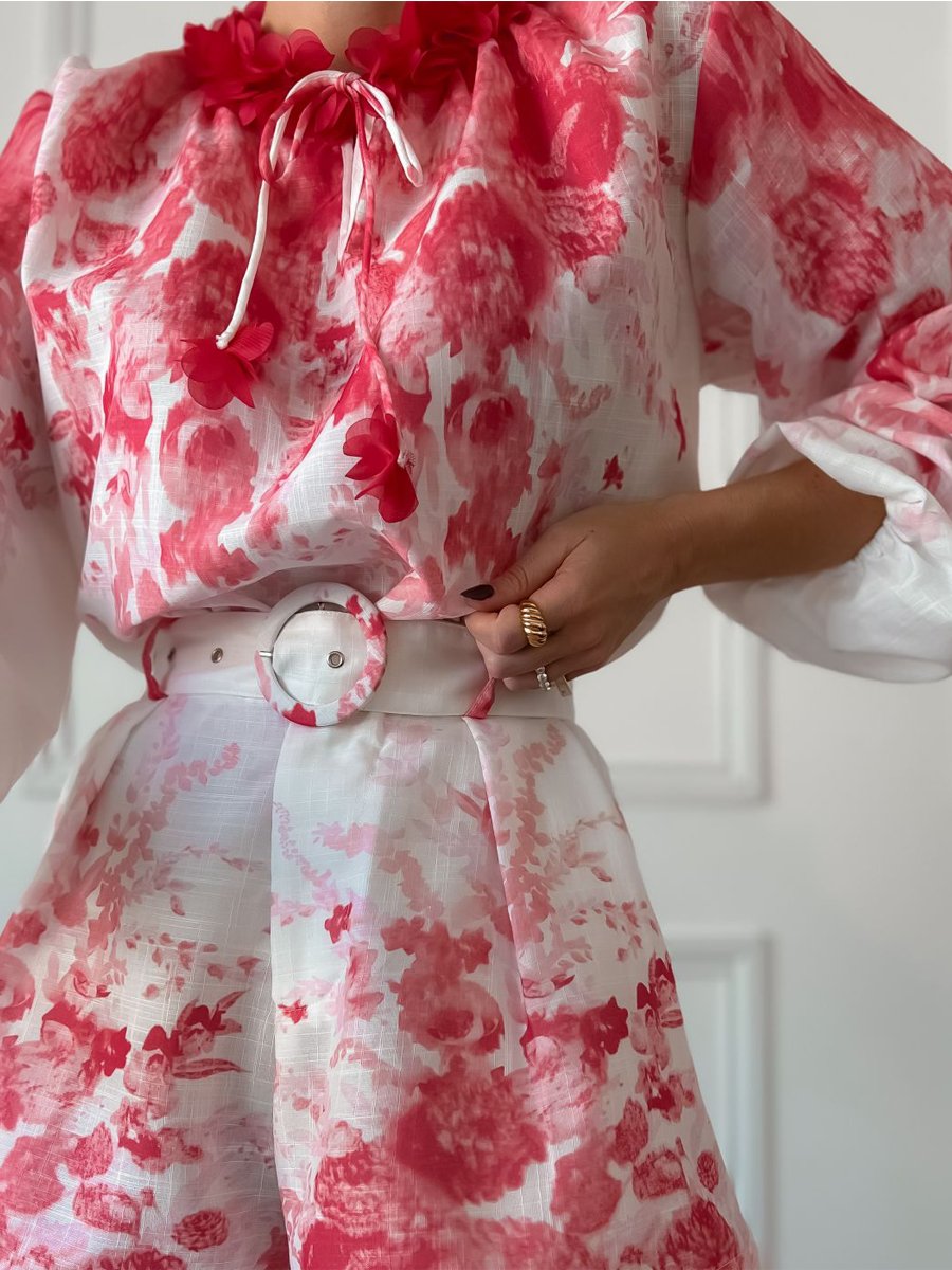 Printed Lace-Up Ruffled Two Pieces Set