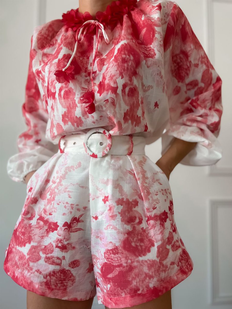 Printed Lace-Up Ruffled Two Pieces Set