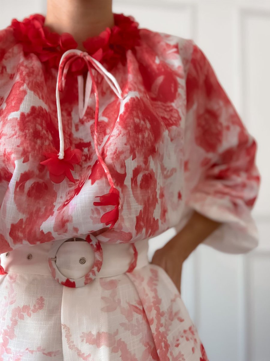 Printed Lace-Up Ruffled Two Pieces Set