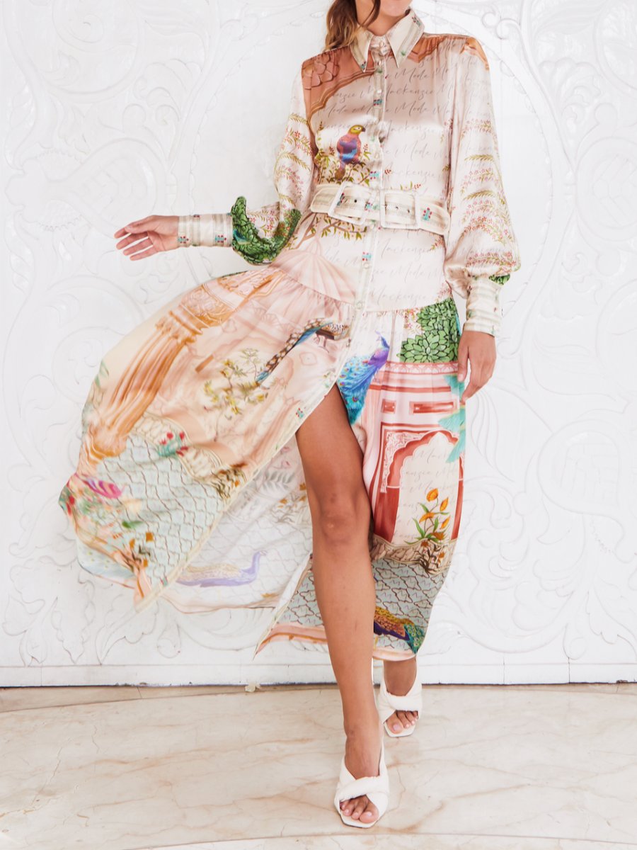 Stunning Peacock Print Shirt Dress