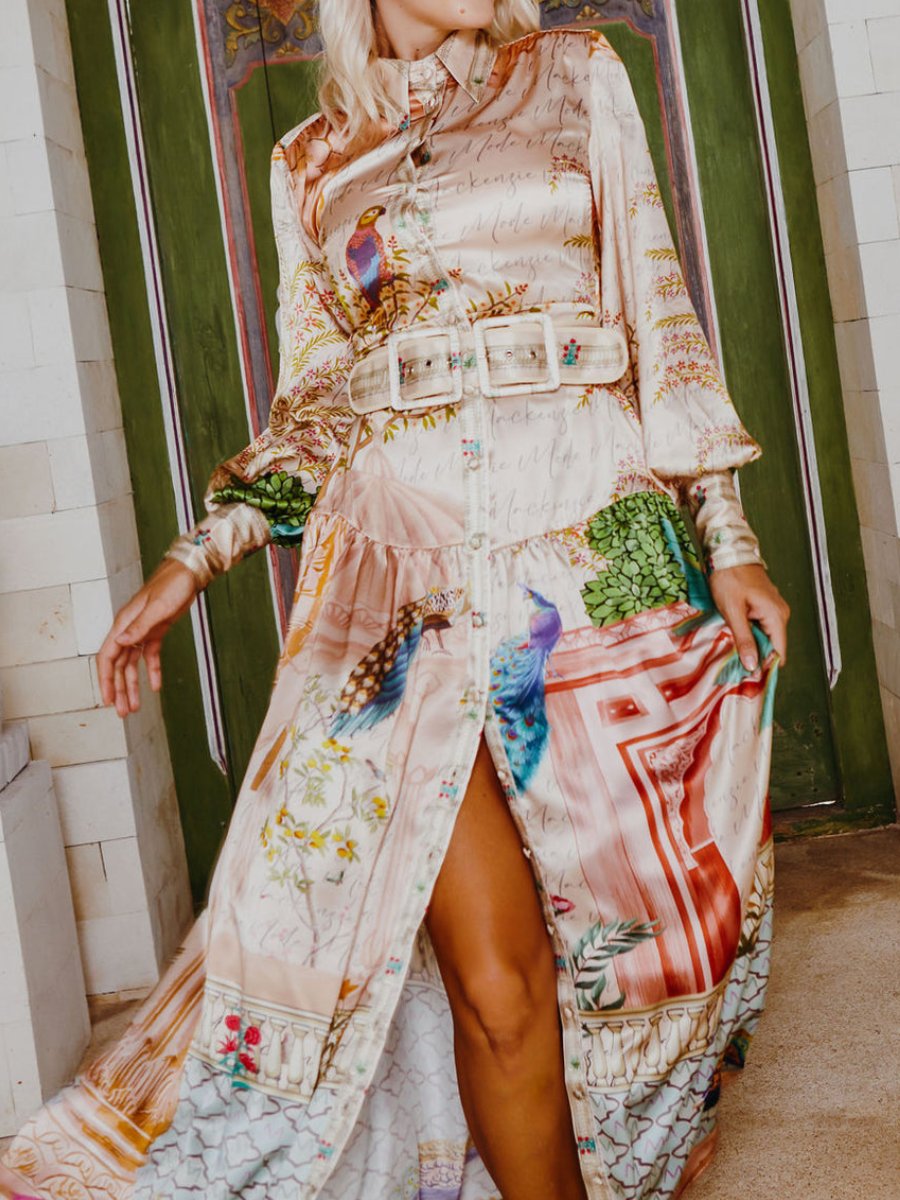 Stunning Peacock Print Shirt Dress