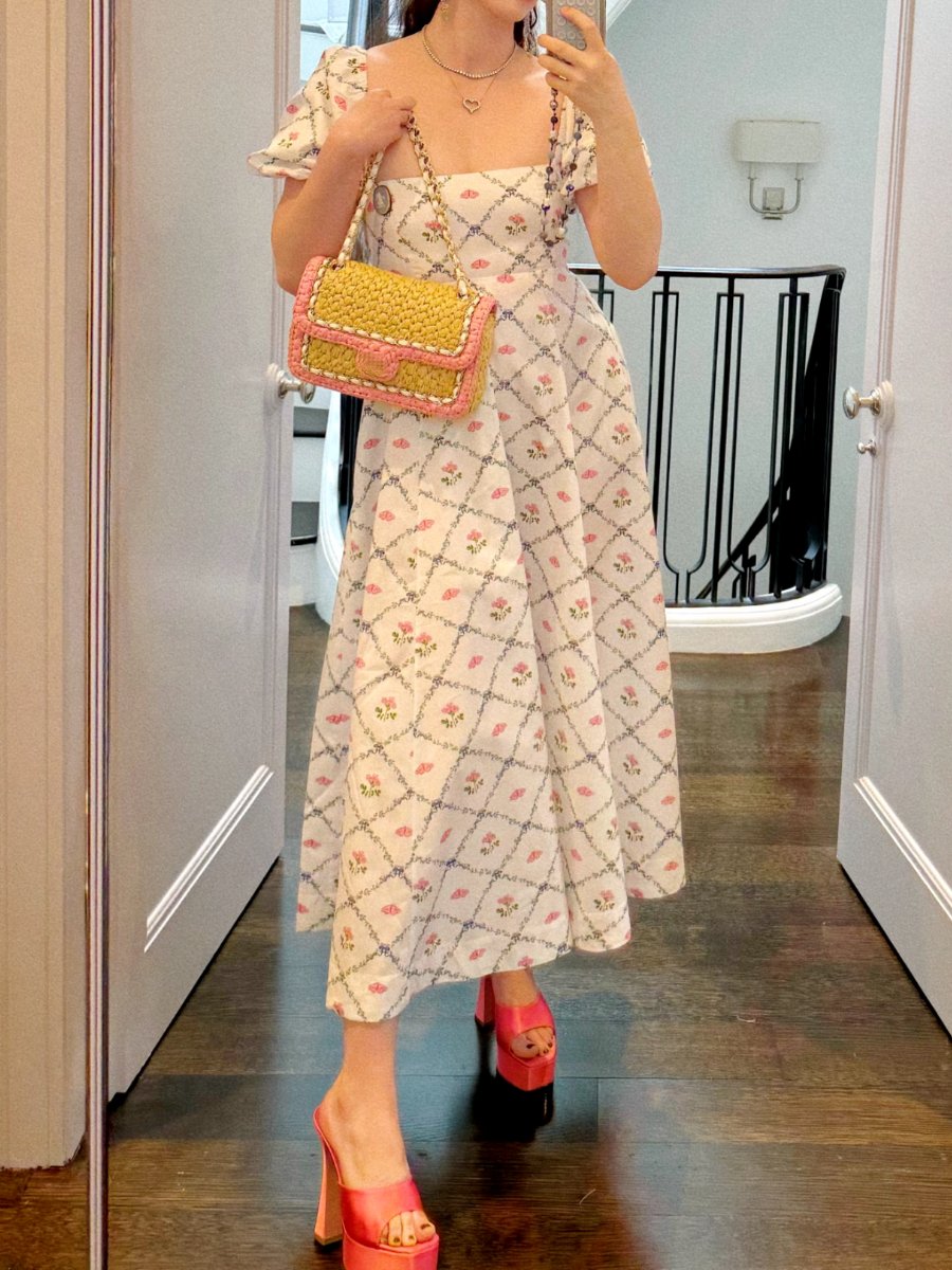 Square Collar Floral Puff Sleeve Dress