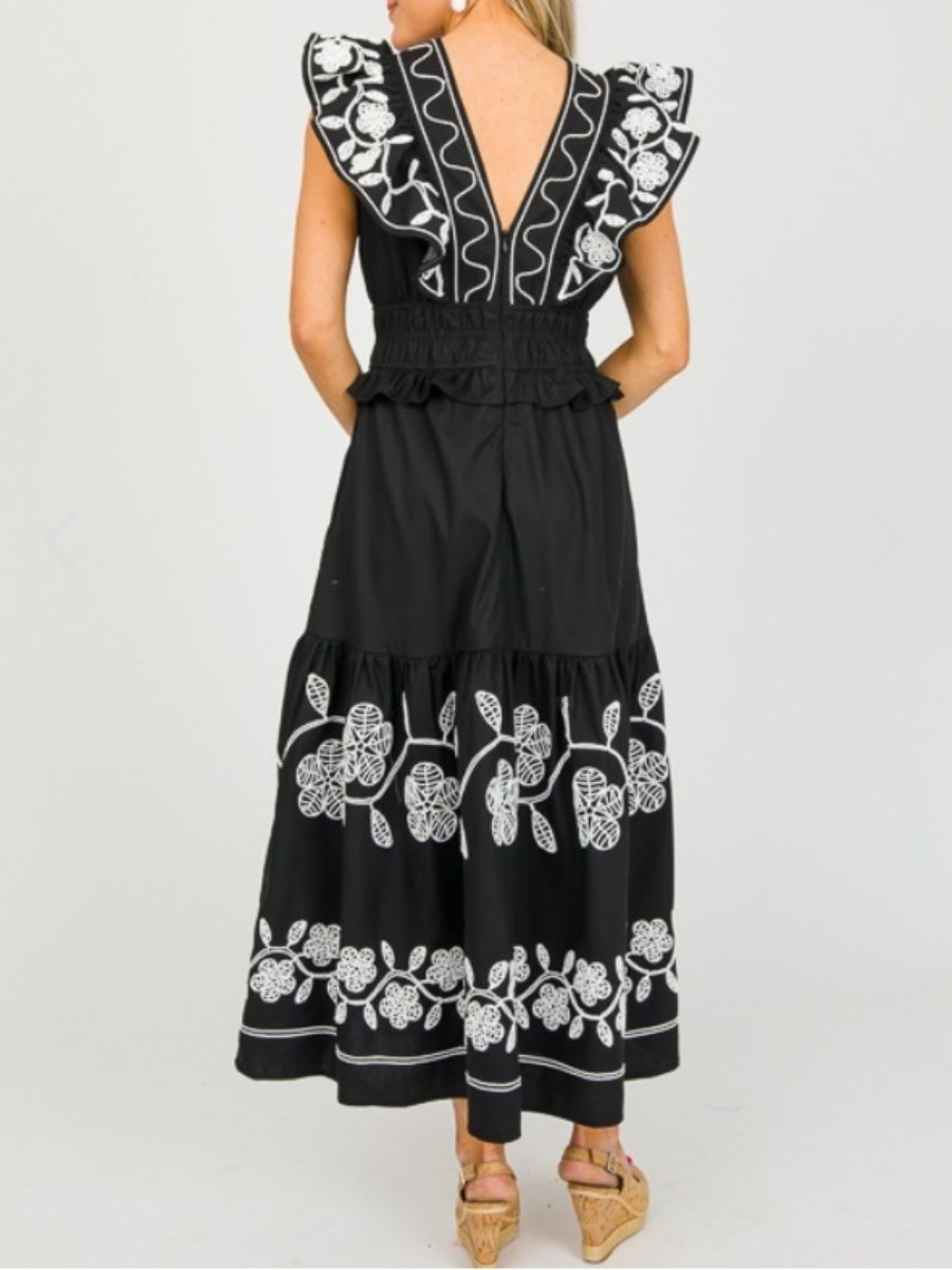 Classic Black & White Midi Dress