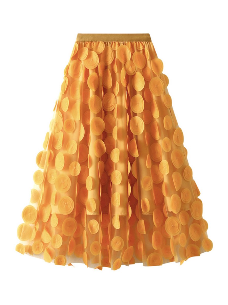 3D Wave Dot Mesh Midi Skirt