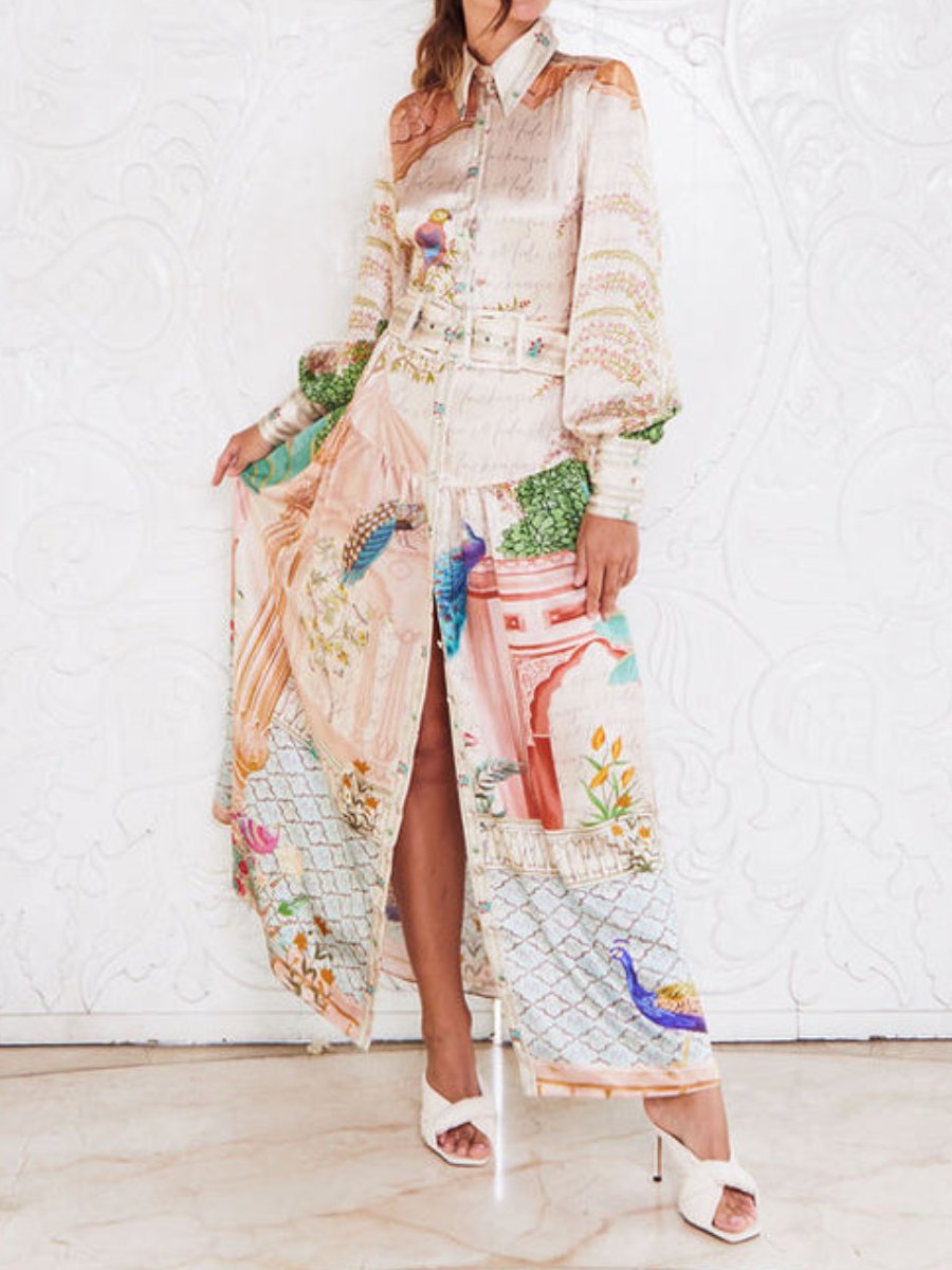 Stunning Peacock Print Shirt Dress