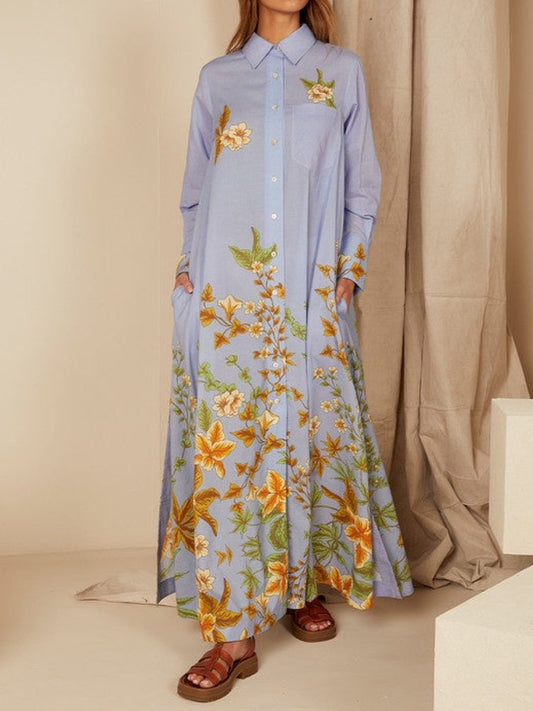 SS24 Floral Loose Shirt Dress With Pockets