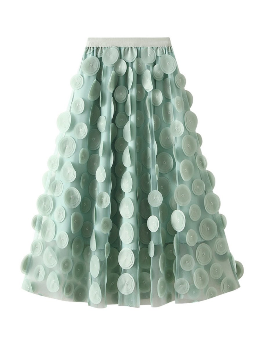3D Wave Dot Mesh Midi Skirt