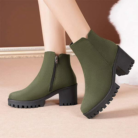Women's Round-Toe Chunky High Heel Chelsea Boots With Thick Sole