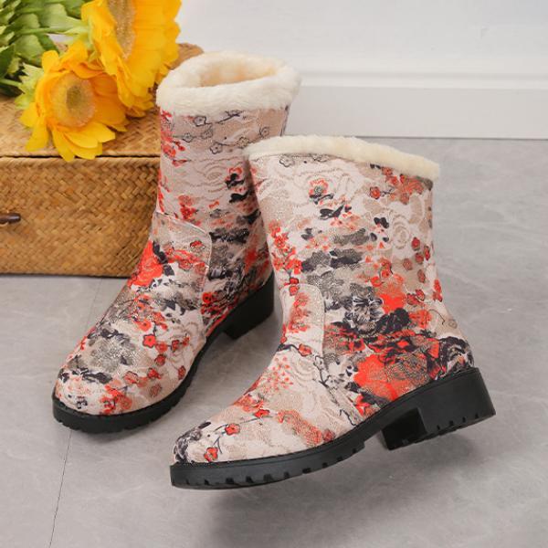 Women's Casual Printed Flat Plush Snow Boots