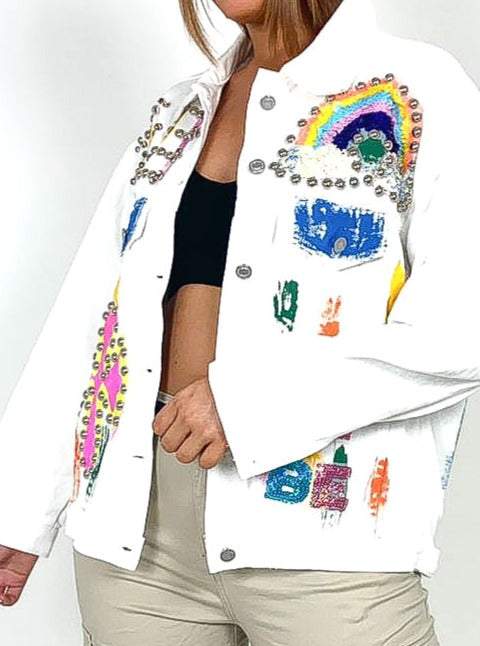 Embellished Rainbow Denim Jacket