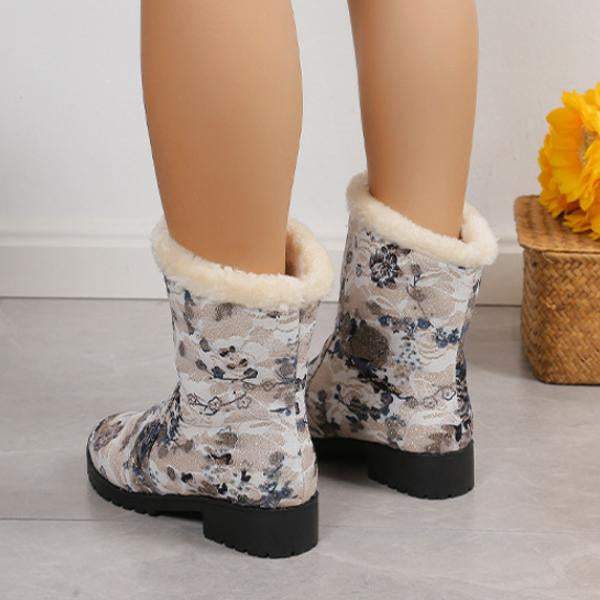 Women's Casual Printed Flat Plush Snow Boots