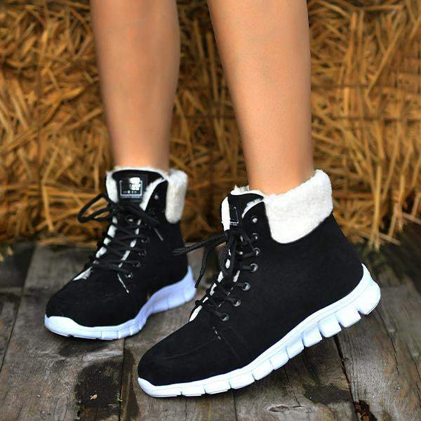 Women's Casual Plush Cuffed Lace Up Boots