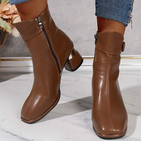 Women's High-Heel Mid-Calf Round-Toe Side-Zip Fashion Martin Boots