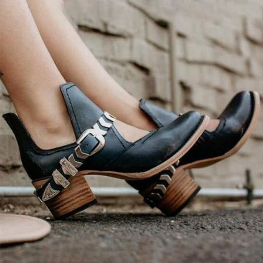 Women's Fashionable Buckle Mid-Heel Single Shoes