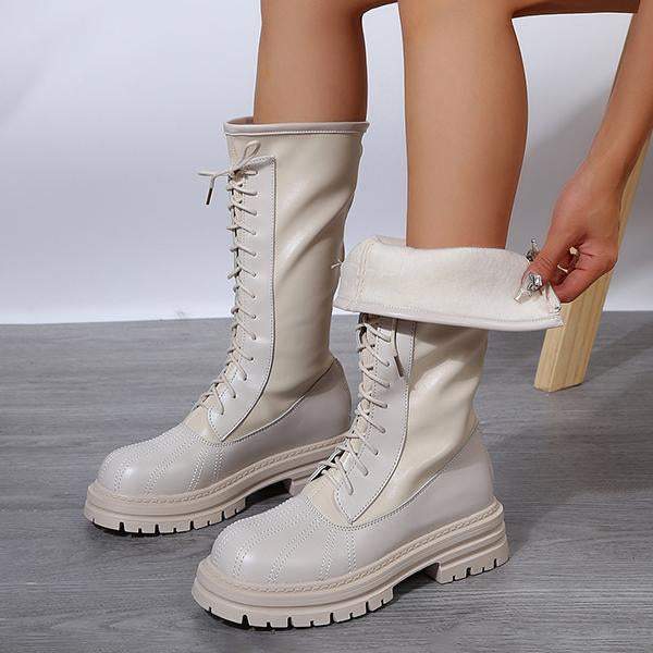 Women's Casual Lace-Up Thick Sole Long Boots