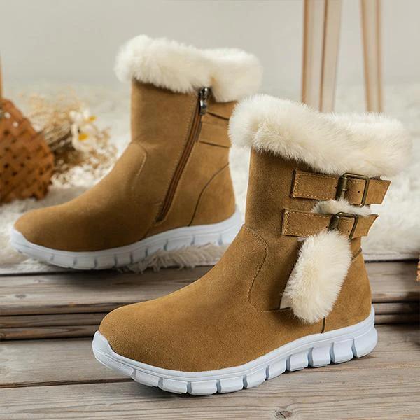 Women's Casual Belt Buckle Plush Thick Sole Snow Boots