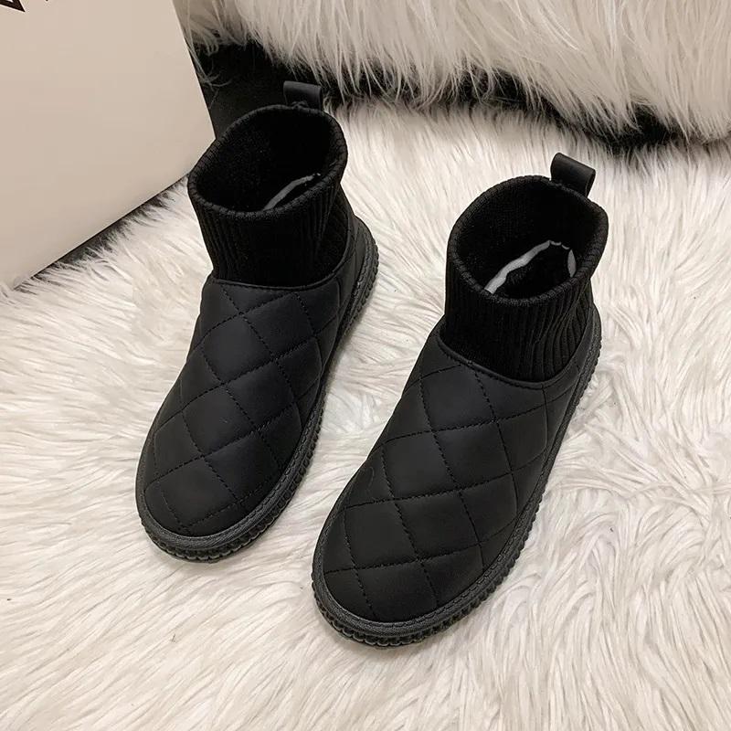 Women Autumn And Winter Fashion Fleece-Lined Thickened Round Toe Flat Snow Boots