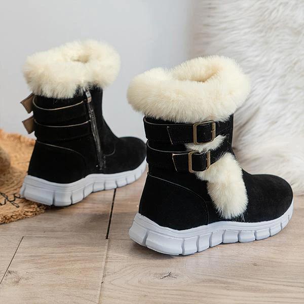 Women's Casual Belt Buckle Plush Thick Sole Snow Boots