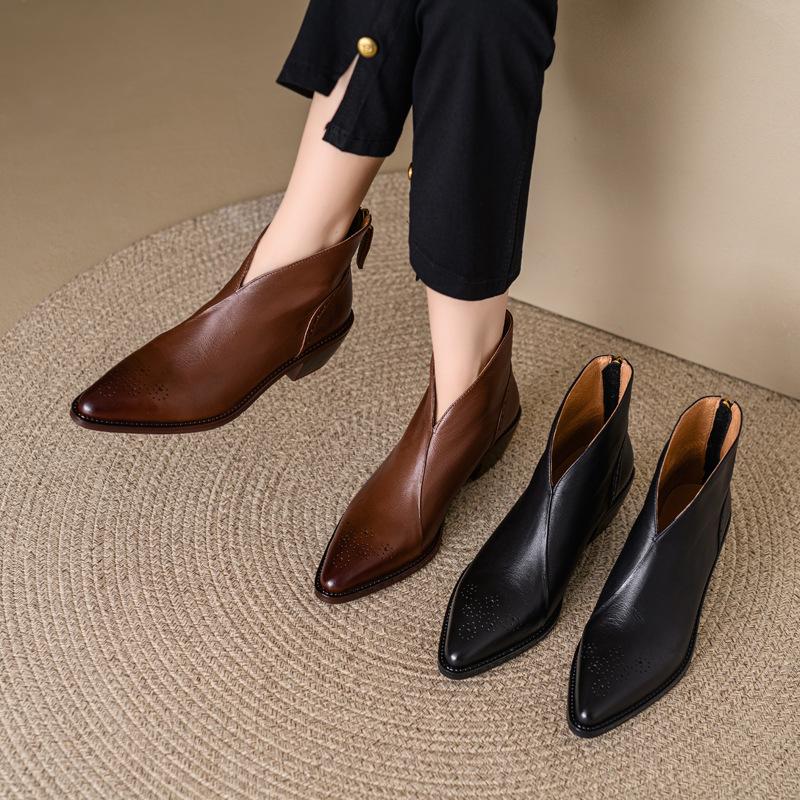 Women's Chunky Heel Pointed Toe Vintage Ankle Boots