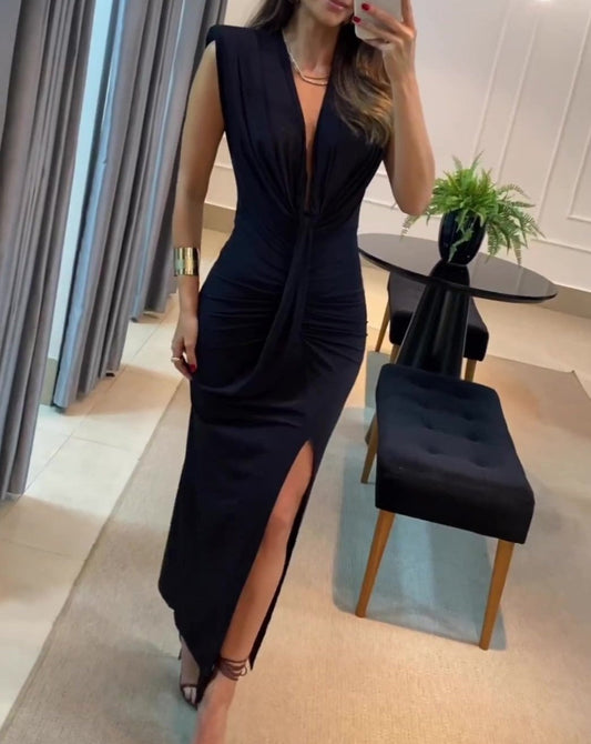 Black Sexy Slim Split Dress