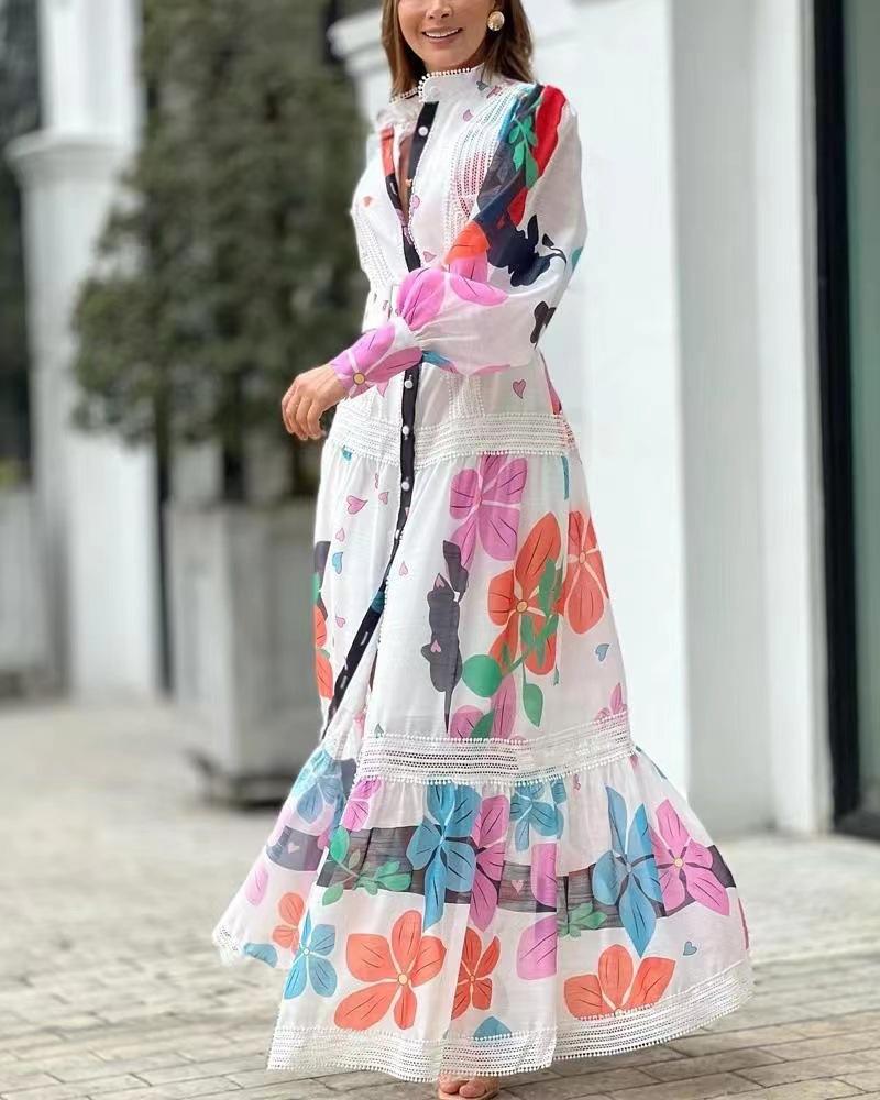 Printed Lace-Stitch Dress
