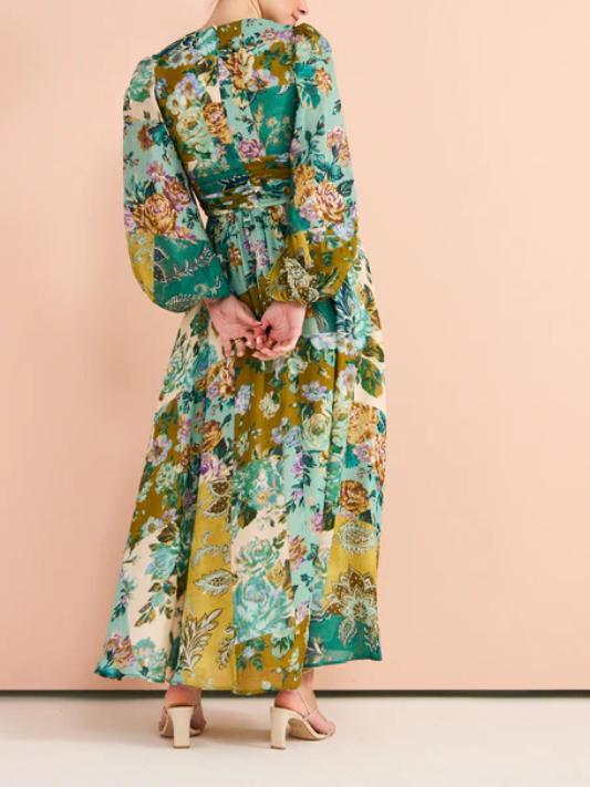 Green Printed Ruched Dress