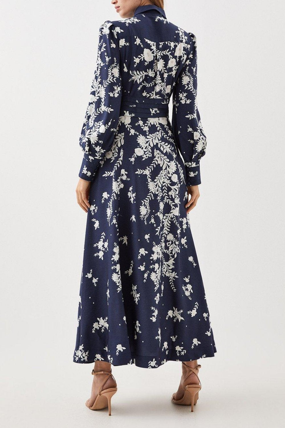 Lydia Millen Linen Floral Embroidered Woven Maxi Dress