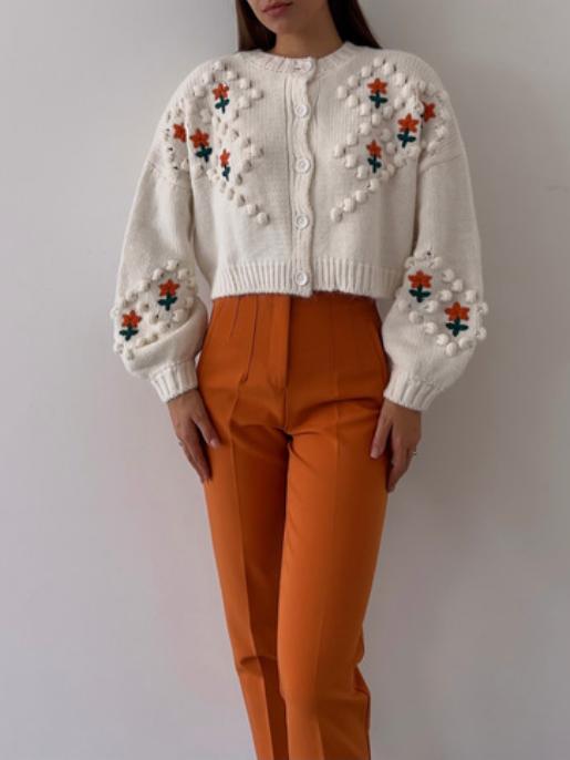 Floral Embroidered Knitted Cardigan