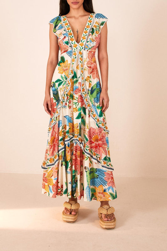 V-Neck Floral-Print Maxi Dress