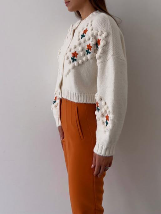 Floral Embroidered Knitted Cardigan