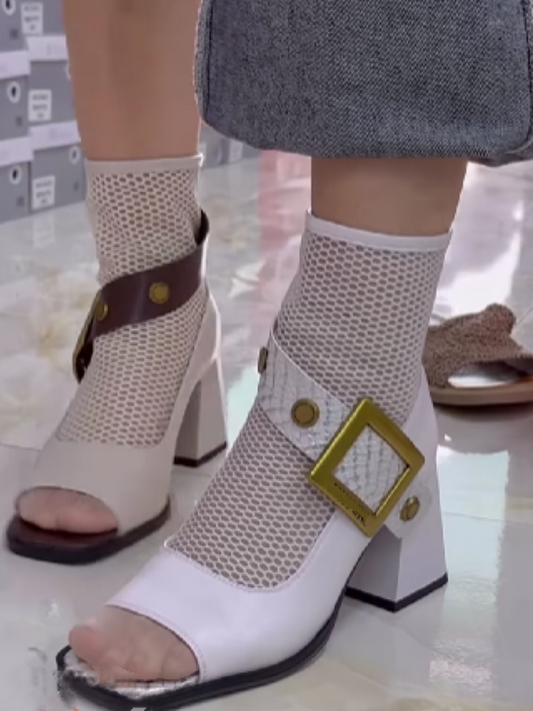 Hollow Mesh Thin Ankle Boots With Buckle