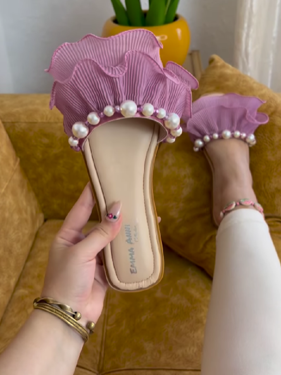 Pearl-Embellished Flat Sandals