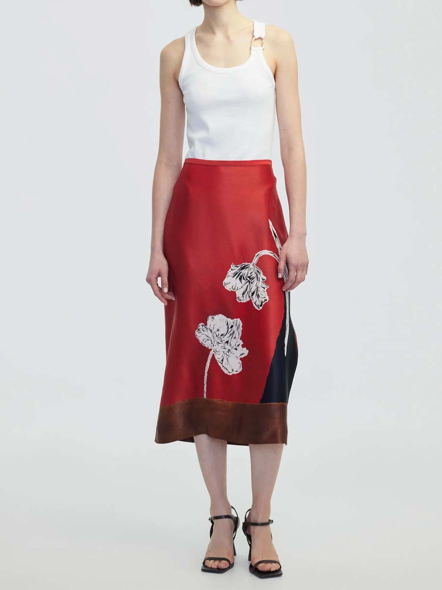 Flower Print Patchwork Midi Skirt