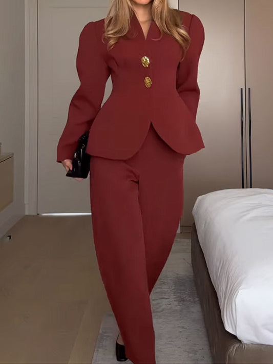 Outline Sleeve Stand Collar Blazer & Pants