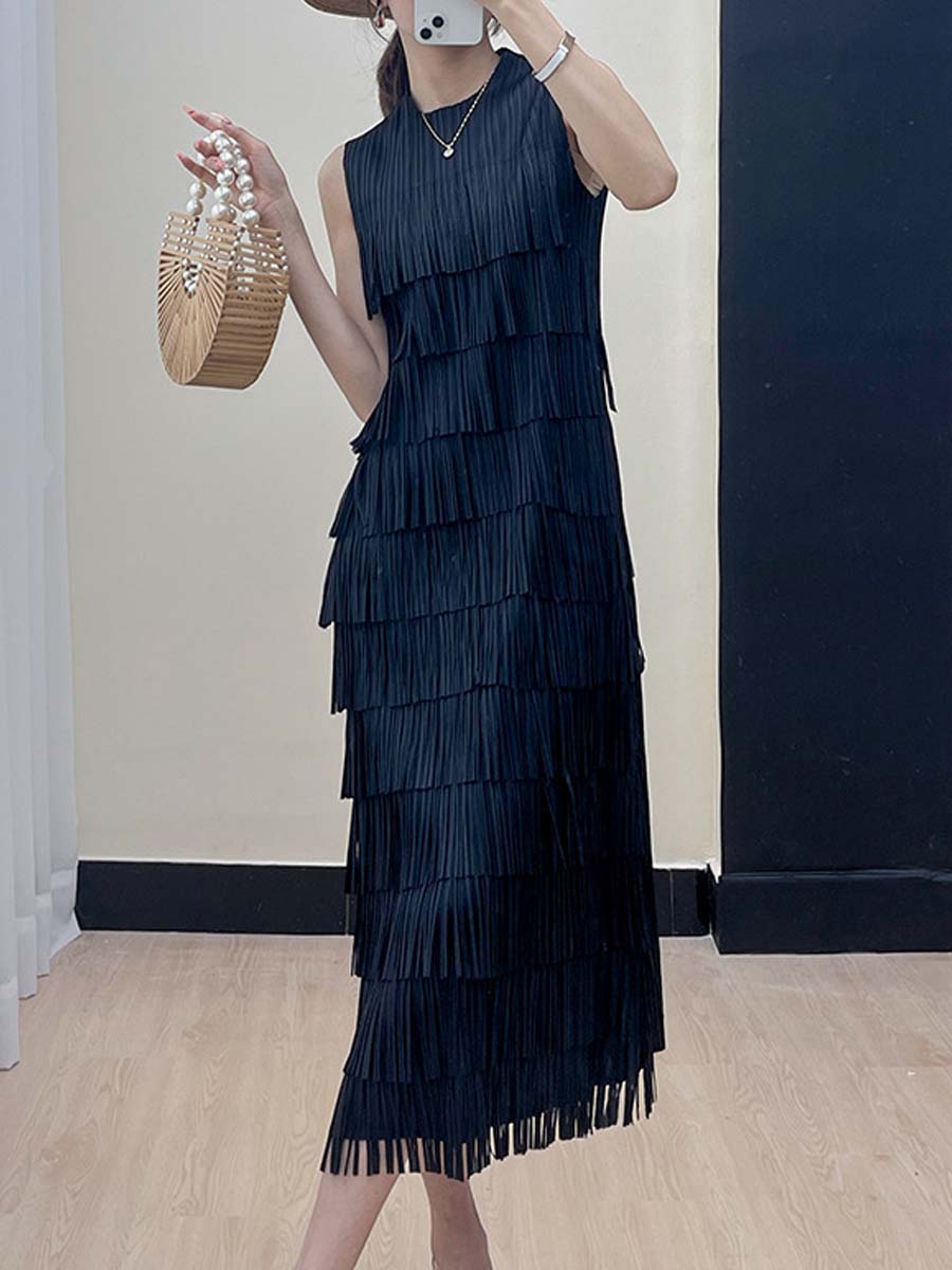 Elegant Casual Sleeveless Tassel Dress