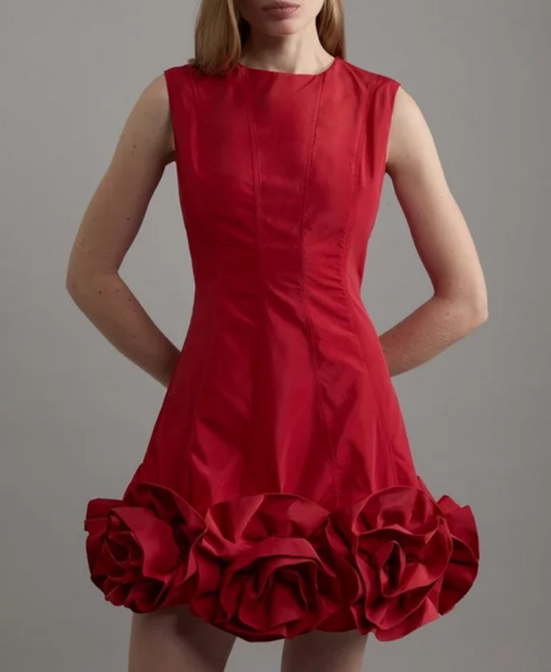Rosette Woven Mini Dress With Bow Detail