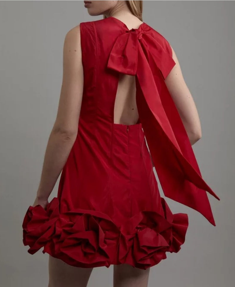 Rosette Woven Mini Dress With Bow Detail