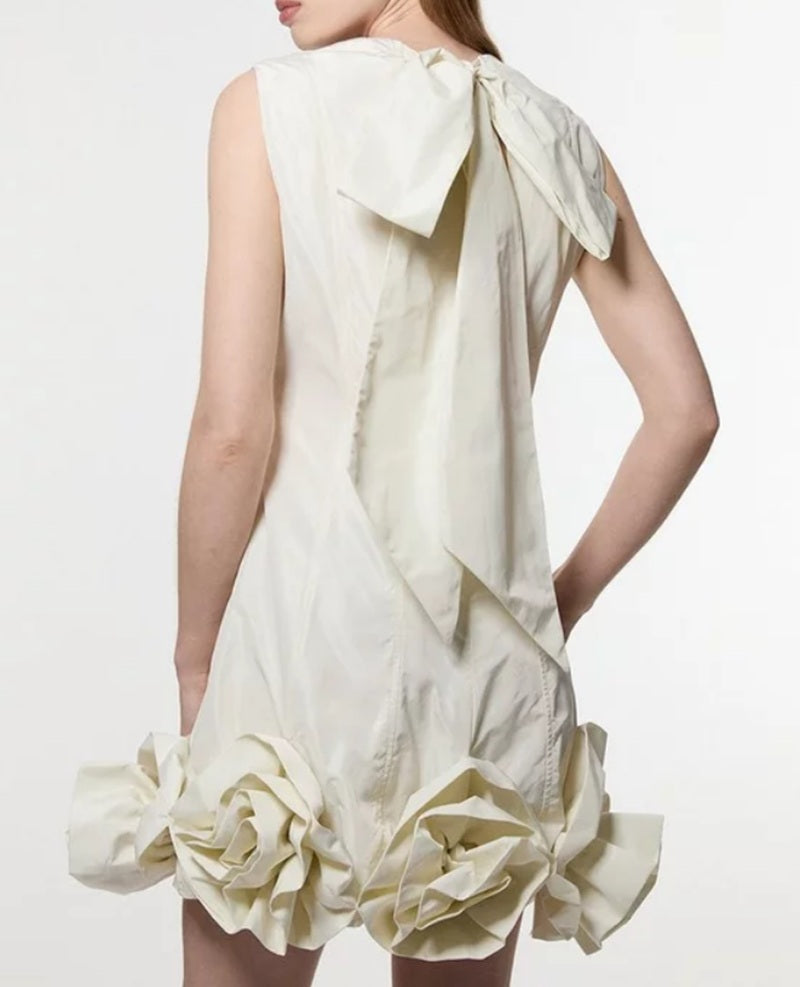 Rosette Woven Mini Dress With Bow Detail